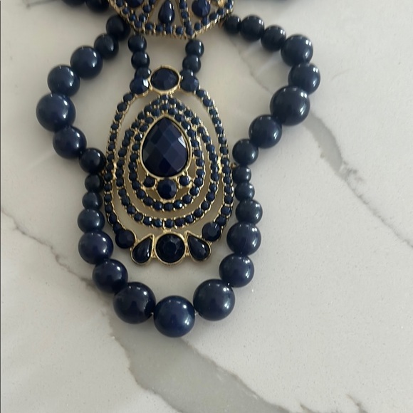 Navy and Gold Multi-Layer Necklace - Picture 2 of 3